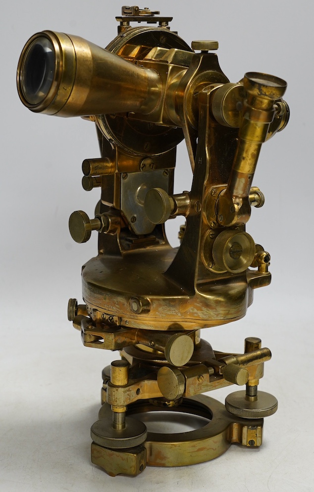 An early 20th century brass surveyor’s transit theodolite, engraved Cook, Troughton and Sims Ltd, York, England, 29cm. Condition - fair to good